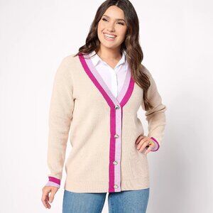 Denim & Co. Signature Novelty Button Sweater Knit Cardigan - Sz L a627218